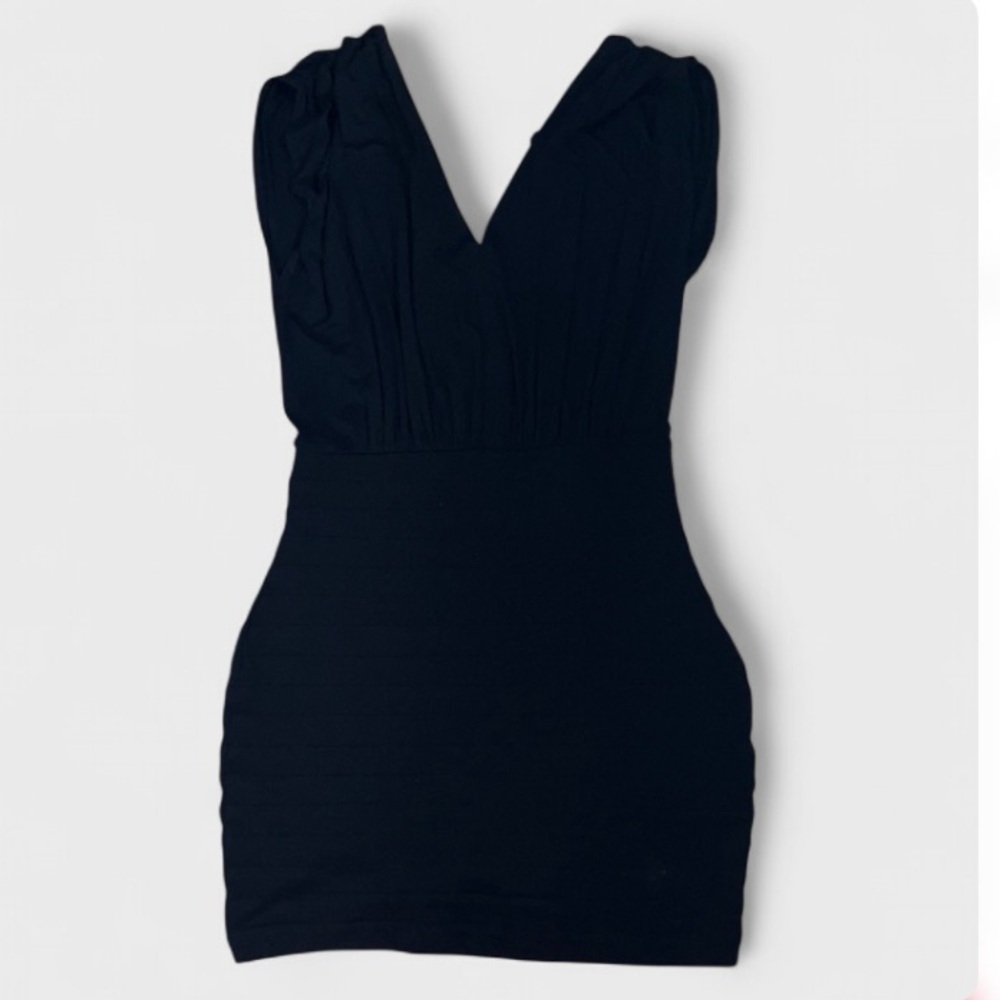 Express Women’s Black Sleeveless Bandage Body Con V neck Dress Sz XS Black